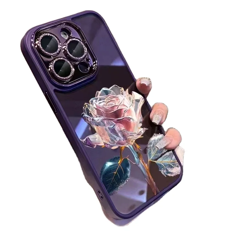 Crystal rose mobile phone case three-dimensional flash drill lens film integrated mobile phone cover wholesale