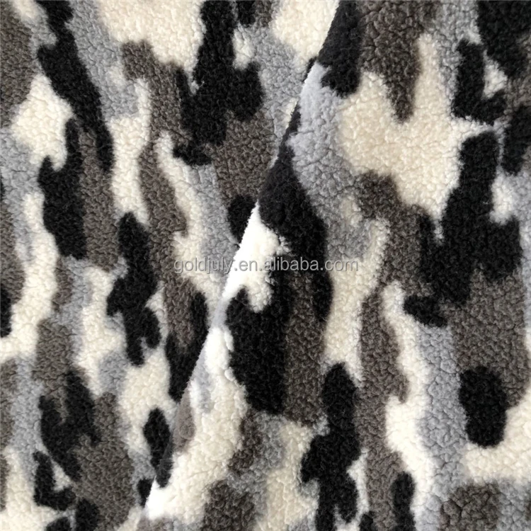 
 100% polyester faux fur sherpa plush sherpa velveteen camo printed custom sherpa fabric  
