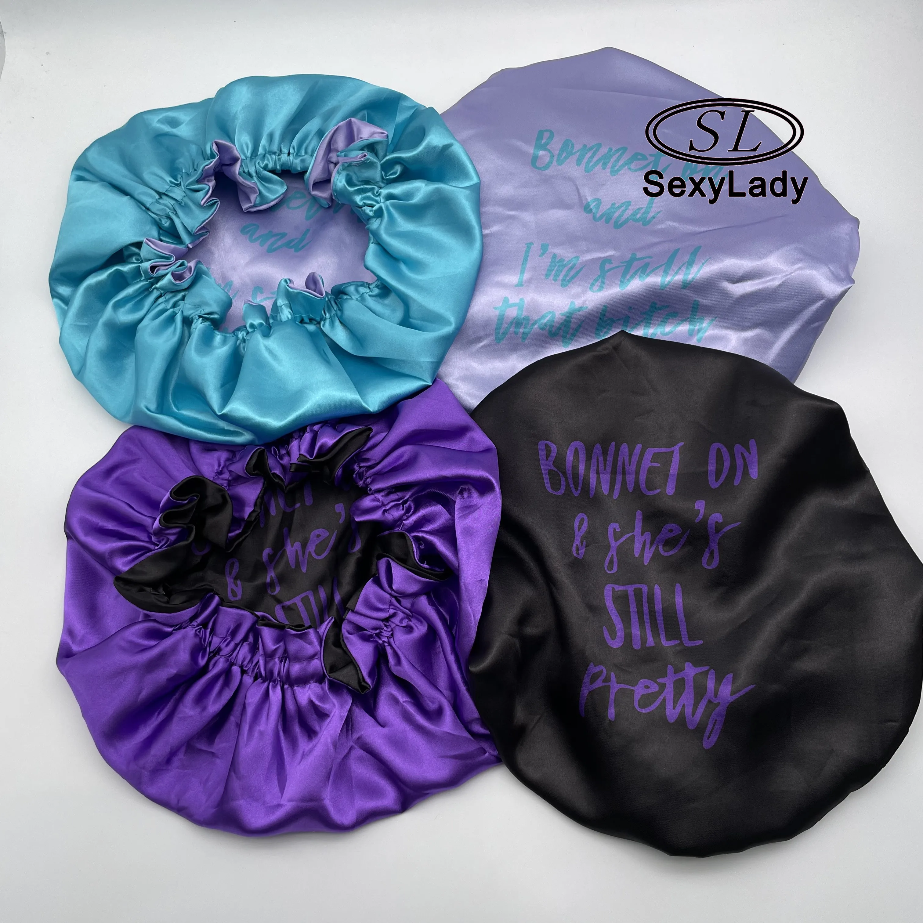 reversible  100% silk newest style with luxury lfancy pattern logo  hair bonnets Satin designer bonnet