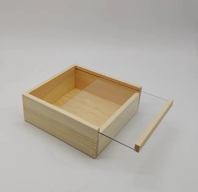 Wholesale Custom Natural Pine Wood Gift Packaging Box Wooden Slide Top Box with Clear Acrylic Glass Sliding Lid Box