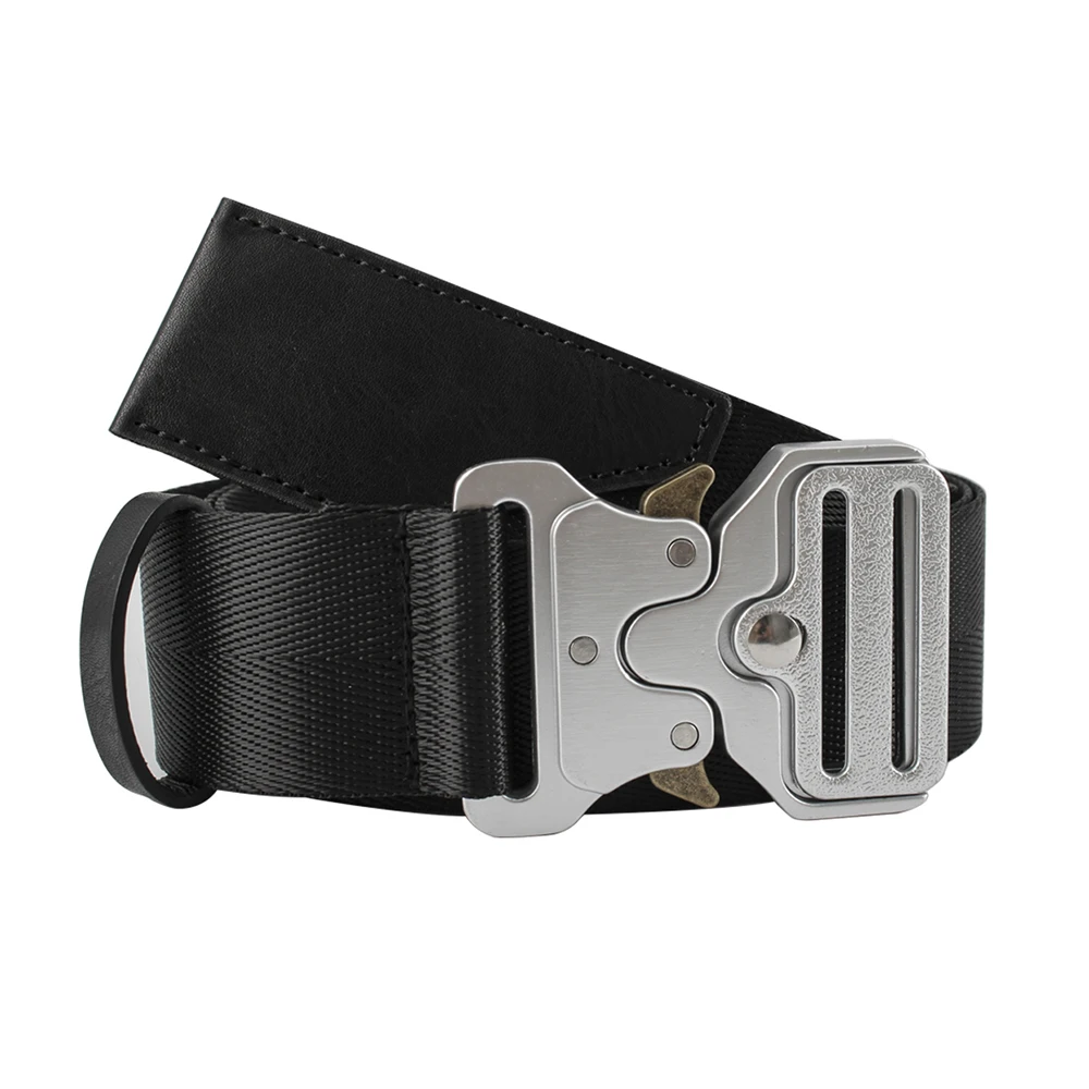 Black nylon braided belt with safety socket and zinc alloy cobra buckle, universal belt for both men and women