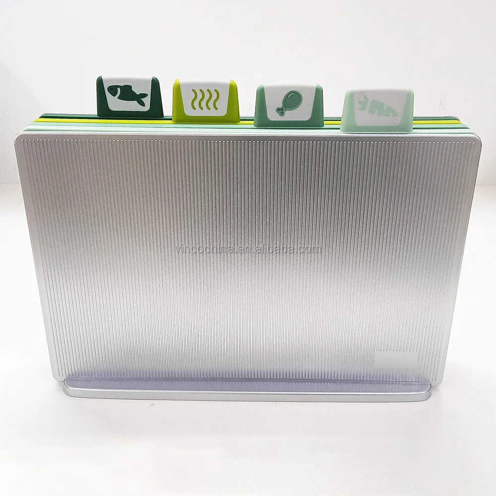 Four-piece Flexible Plastic Cutting Board Set With Storage Box and Humanized Stand