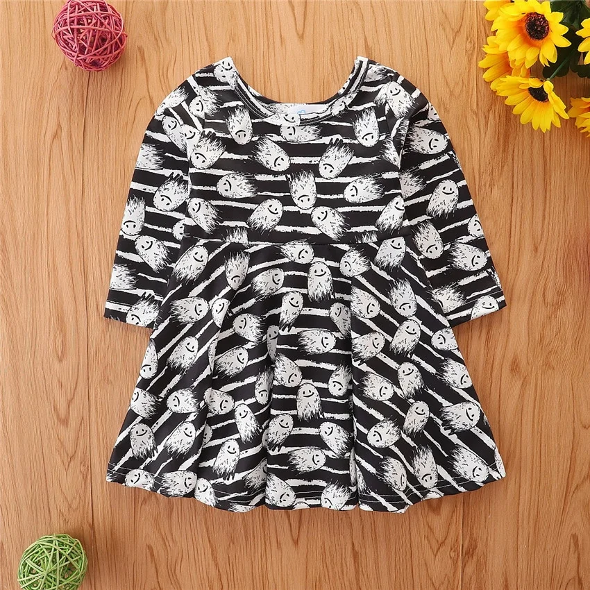 Toddler Baby Girls Halloween Cartoon Printed Party Princess Dress Kids Clothes Autumn Winter Dresses Clothing