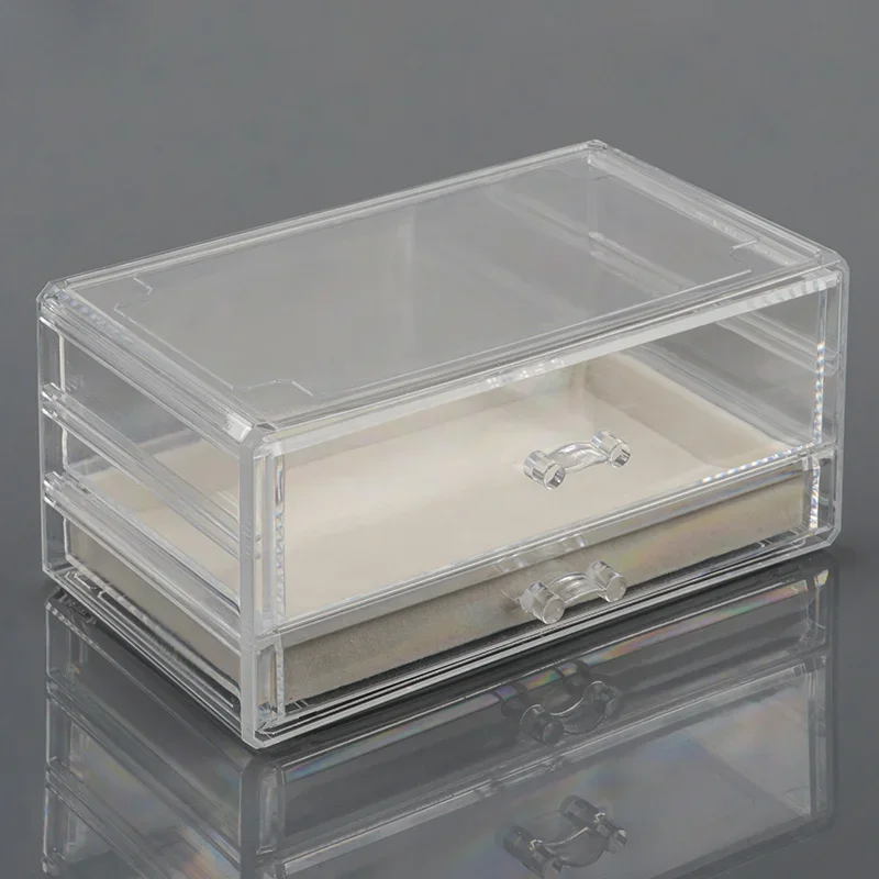 2 Drawer Jewelry Storage box Makeup Cosmetic Organizer Counter top Vanity Stand Case with soft fabric