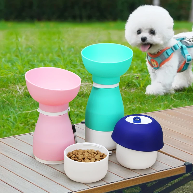 KEAN Bottle Pet Silicone Dog Water Bottle 3 in 1 Portable Pet Travel Dog Drinking Bottle With Food Container