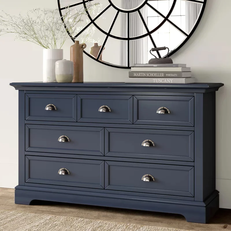 Factory Customized Wooden Drawer Cabinet Luxury Design 7 Drawer Chest in Navy Blue for Bedroom