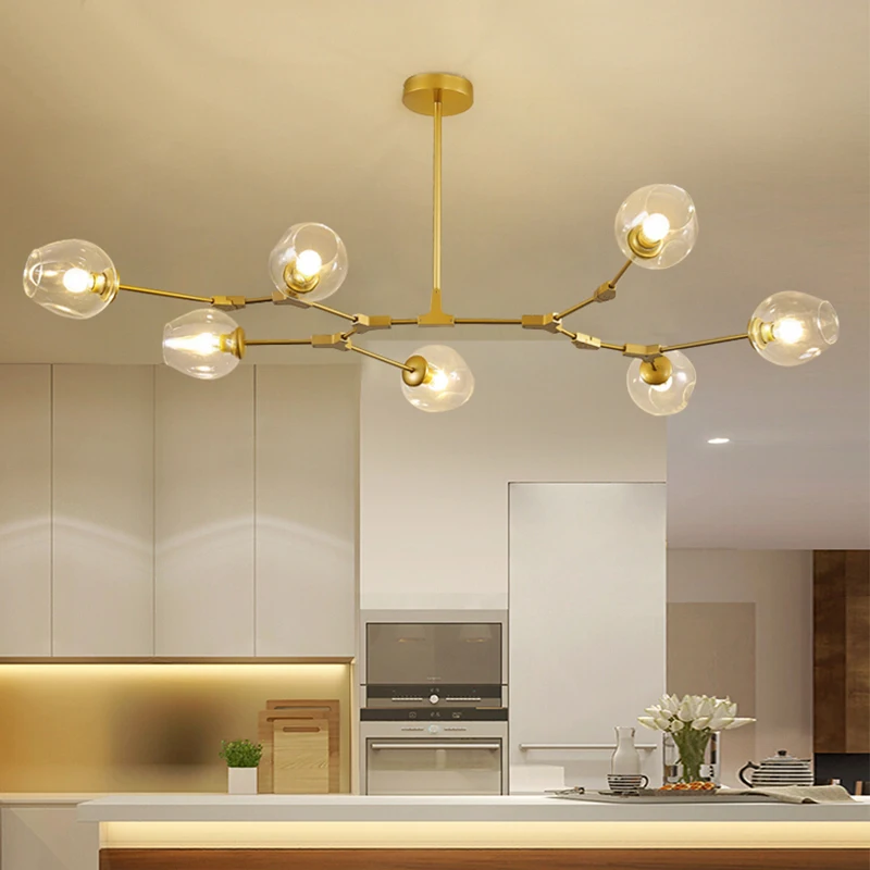 Промышленная люстра, молекулярная лампа для столовой, домашняя стеклянная Хрустальная 220 В, нордическая Подвесная лампа, энергосберегающая 75 80