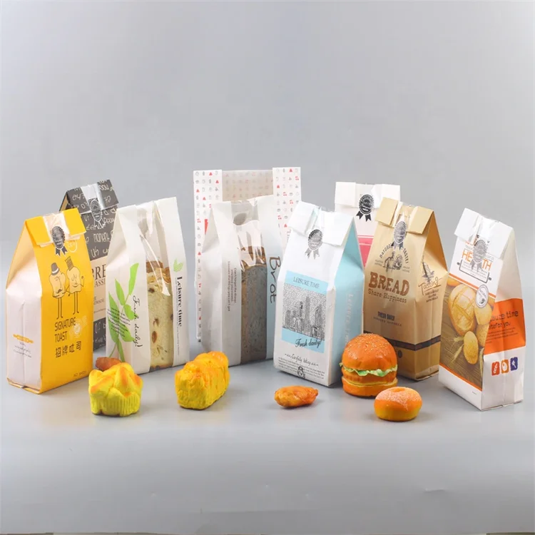Wholesale Bread Greaseproof Paper French Baguette Bread Loaf Packaging Sharp V Bottom Flat Brown Kraft Paper Bags with Window