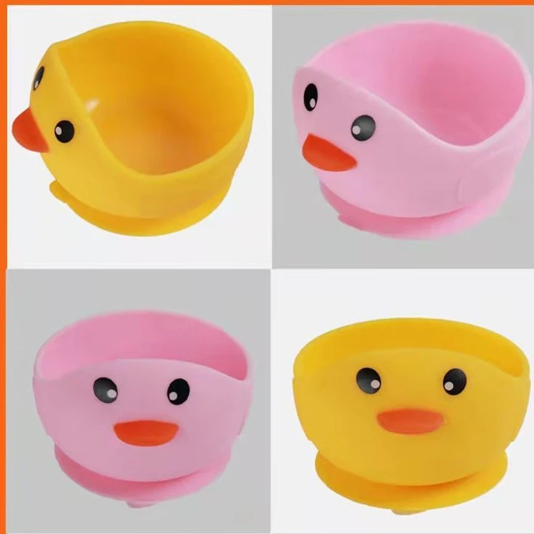 K92  Kids Waterproof Duck Suction Bowl Children Dishes Kitchenware Toddler Silicone Baby Feeding Bowl Tableware