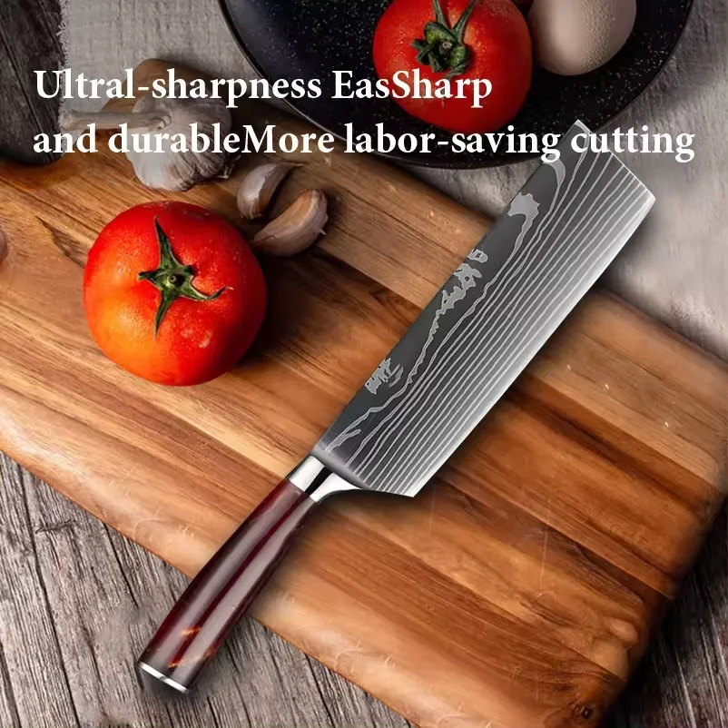 10 pcs Sharp Resin German Stainless Steel Japanese Laser Damascus Santoku Chef Boning Modern Knives Kitchen Knife Set
