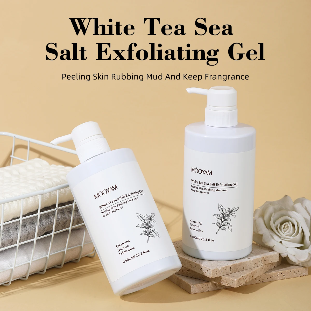 600ml White Tea Sea Salt Exfoliating Gel Face Body Scrub Peeling Cleansing Scrub Gel Dead Skin Removal Skin Care Peeling Gel