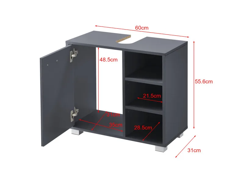 Hot Sale Multi-functional Bathroom Floor Storage Cabinet with 3 Shelf, Wooden Storage Cabinet with 1 Doors