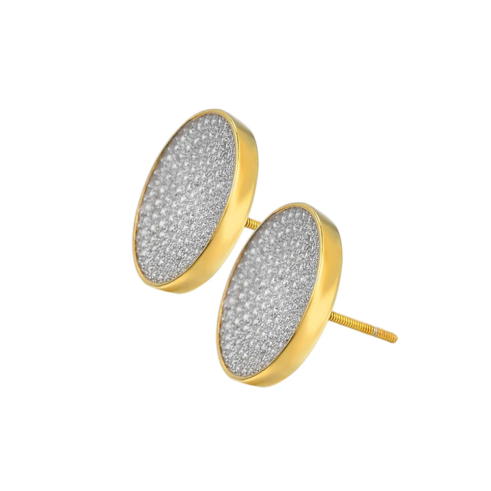 clear cz diamond 925 sterling silver small round stud gold plated coin earring for men