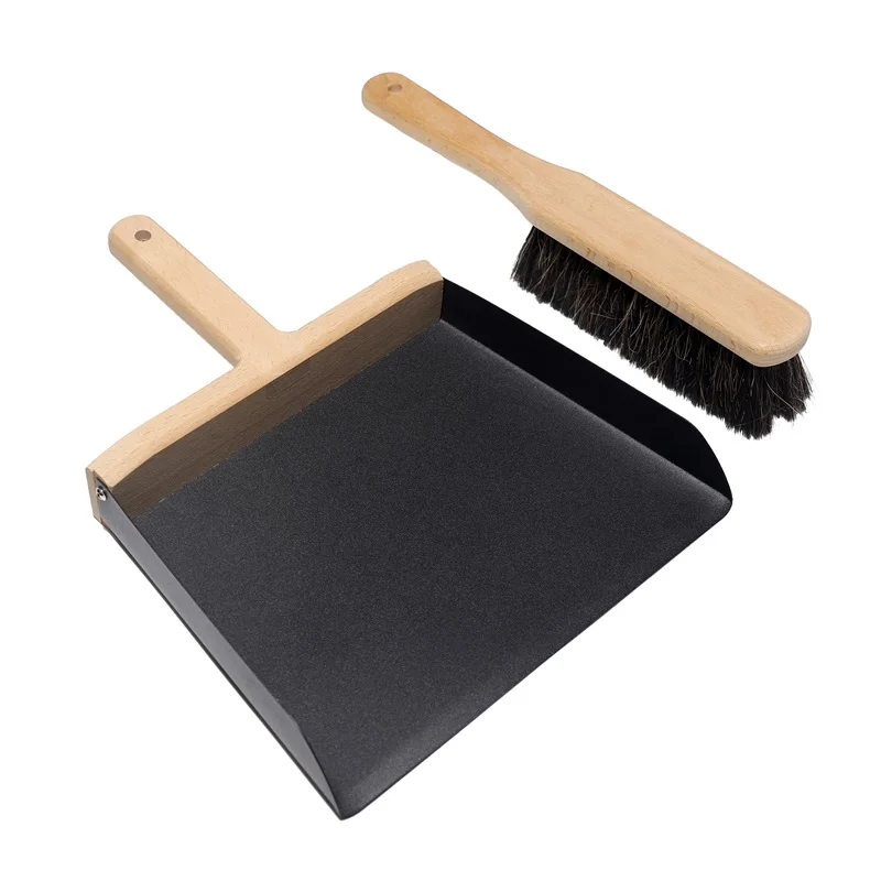 Portable high quality wooden handle bristle and iron big broom dustpan set for cleaning
