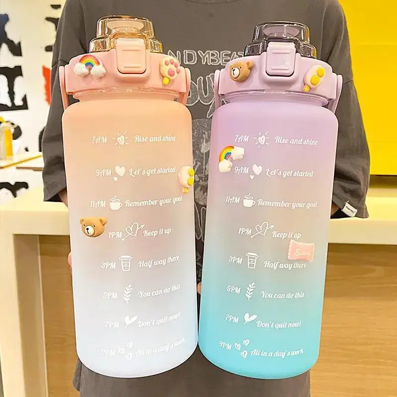 Dropshipping 64oz Large Capacity Bouteille Deau Motivational Workout Waterbottle Half Gallon Water Bottle With Stickers
