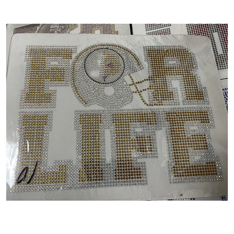 Factory Custom Hotfix Crystal Football for LIFE Helmet Rhinestone Transfer Applique for Hoodies