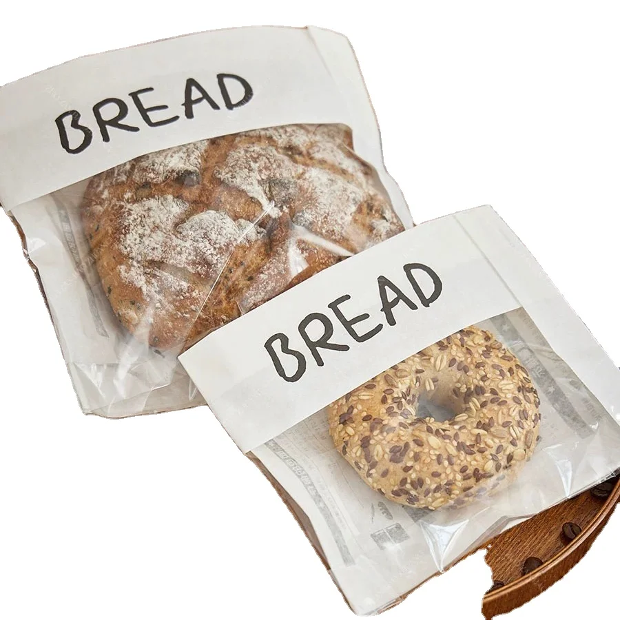 Custom Printed Eco Friendly Recyclable Food Grade Breakfast Lunch Packaging Kraft Paper Cookie Bakery Bread Bag With Window