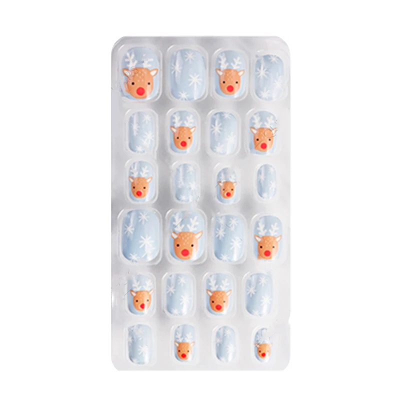 24PCS False Nail Tips Full Cover Cute False Nails Art Girls Acrylic Patterns Kids Children Press On Nails