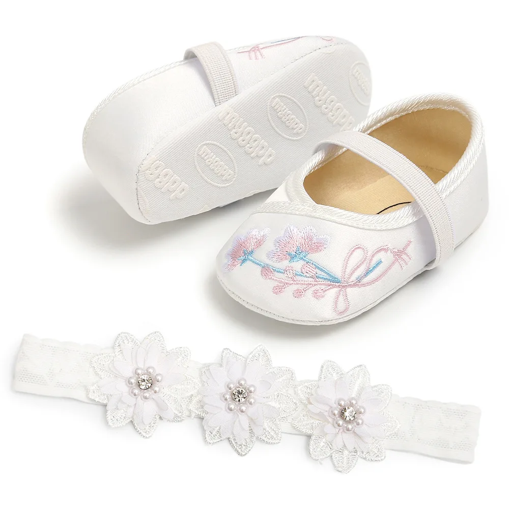 Retro baby headband baby shoes Baby shoes soft sole toddler shoes 2 piece set diamond Chinese style