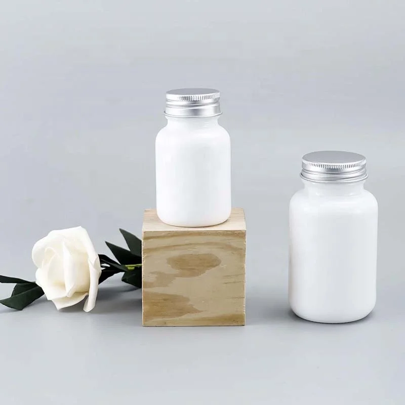 recyclable 2oz opal glass jar and 4oz pharmacy white glass containers