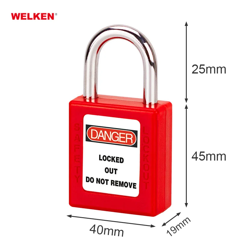 Red color safety padlock lockout tagout with steel shackle 25mm security padlock LOTO products