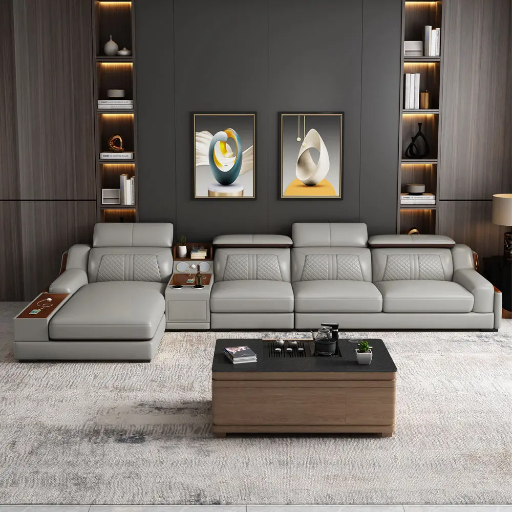 Leisure Modular Leather Sofa Comfortable Durable Deep Home Sofa Set Furniture