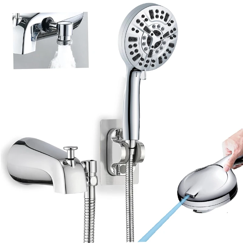WELS watersense All Metal Tub Spout with Diverter, 10 Settings Hand held Shower , Bathtub Faucet with Sprayer Chrome