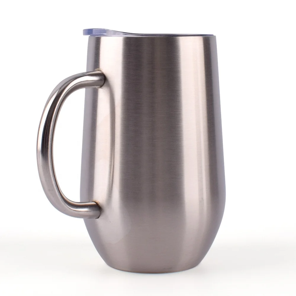 Custom Stainless Steel Wine Tumbler Double Wall Insulated Egg Travel Mug Tumblers 16 oz with Handle
