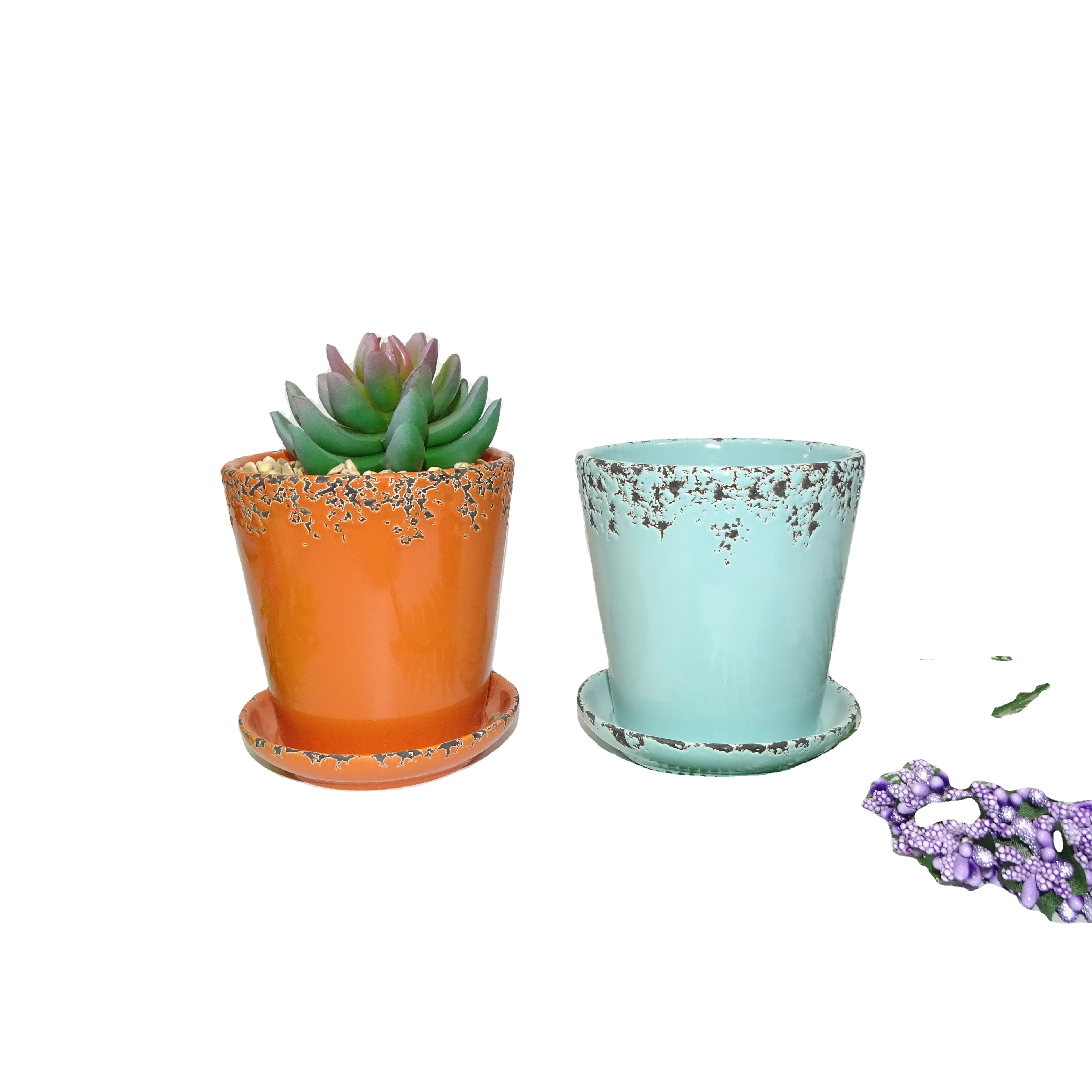 Flower Pot Clay With Saucer on Bonsai Planter Succulent Pots Home Decoration