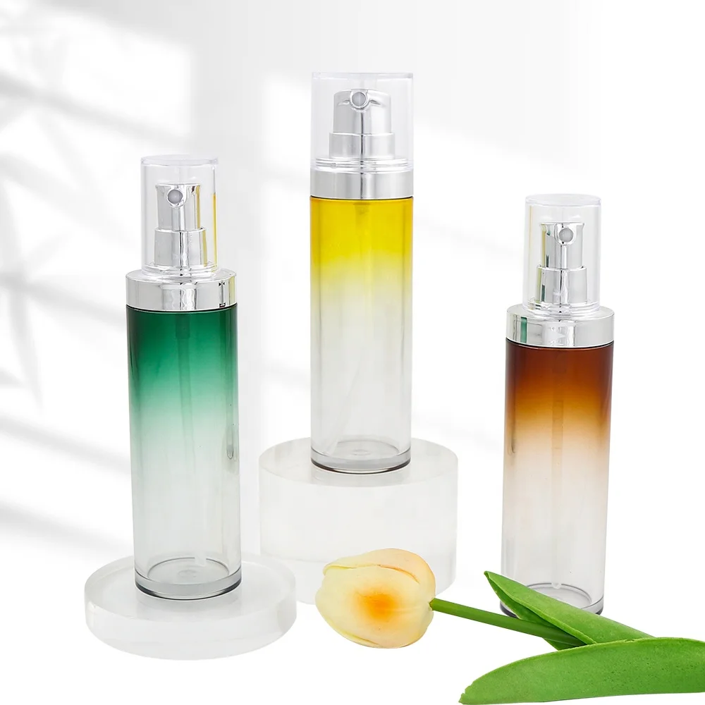 Spot Custom Diameter 40 Full Cap Spray Bottle 60/80/100ml Gradient Color Plastic Packaging Bottle Guangzhou  Cosmetic Bottle