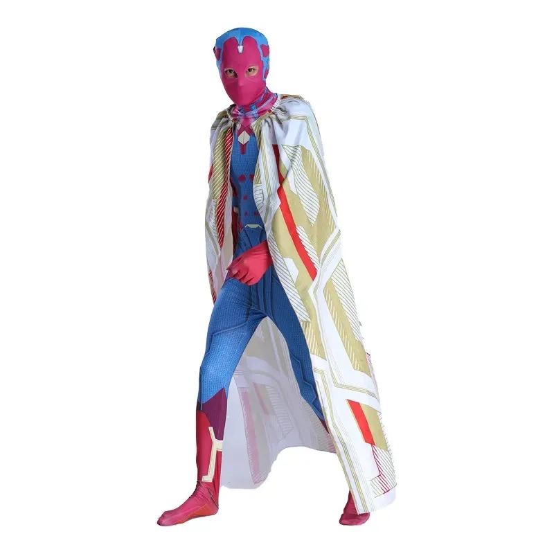 Cool Plus Size Superhero Vision Bodysuit Wanda Movie-Inspired Jumpsuit for Adults for Halloween Carnival Party Cosplay Costume