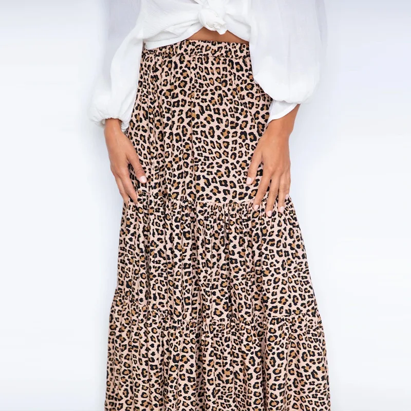 2021 European and American long skirt spring summer new leopard print Bohemian skirt  half-length skirt