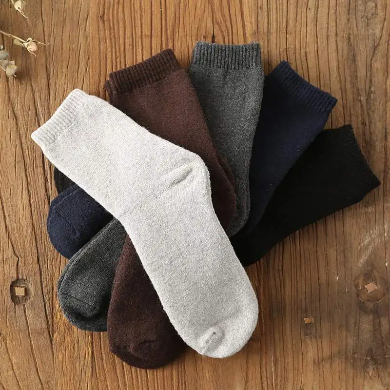 Wholesale Wool Towel Fluffy Warm Socks Winter Thick Warm Pure Color Soft Comfortable Fashion Crew Men Wool Socks