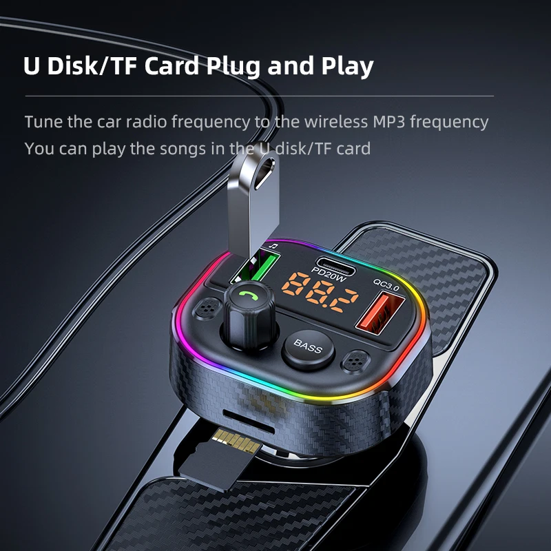 T86M 3 USB Зарядка порт автомобильное зарядное устройство Bluetooth Fm передатчик с Type-C 20 Вт быстрое