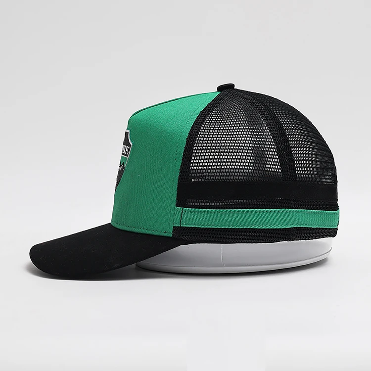 Popular Personalized Embroidery 5 Panel Two Tone Fitted Hat Custom Logo Cotton Mesh Trucker Sports Caps with plastic closure