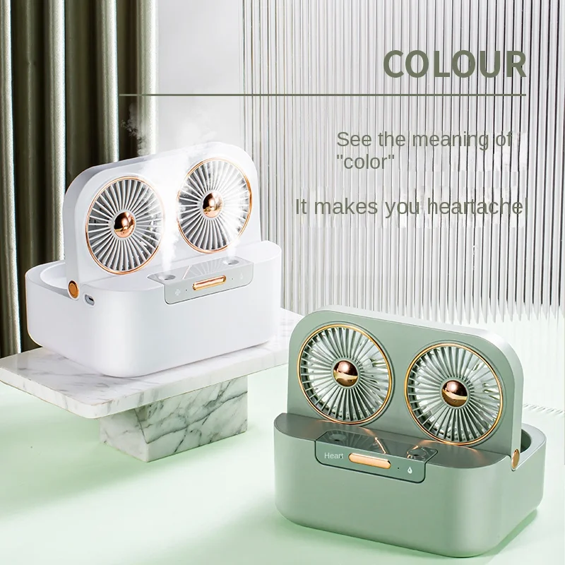 New Double-spray Fan Portable Water Spray Mist Desktop Fan Dual Motors Air Cooler Retro Tabletop Fan with Cooling Mist