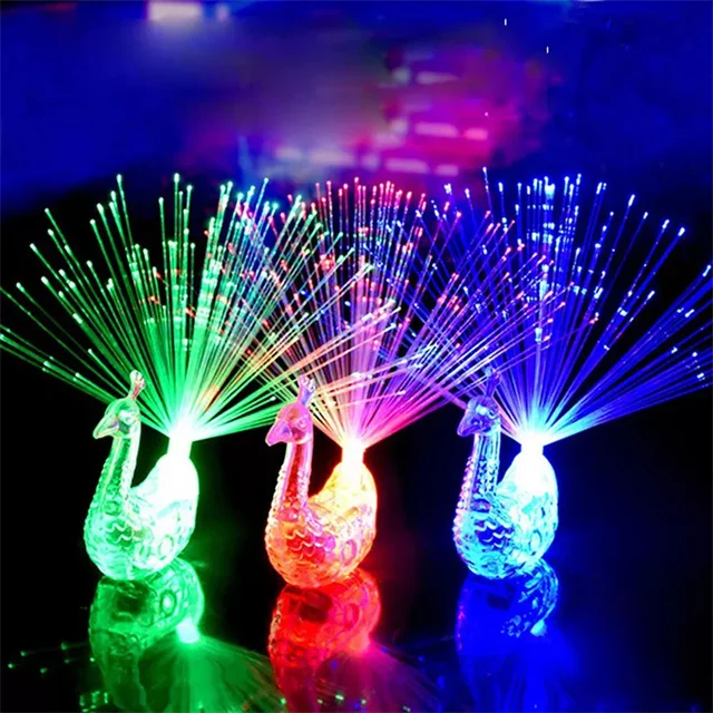 Peacock Design Led Light Up Toy Lamp Fiber Finger Light Colorful Led Light Up Rings Party Gadgets Toys for Children