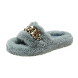 Thick-Soled Crossover Plus Size Closed Toe Women Slippers Ladies Fluffy Slippers