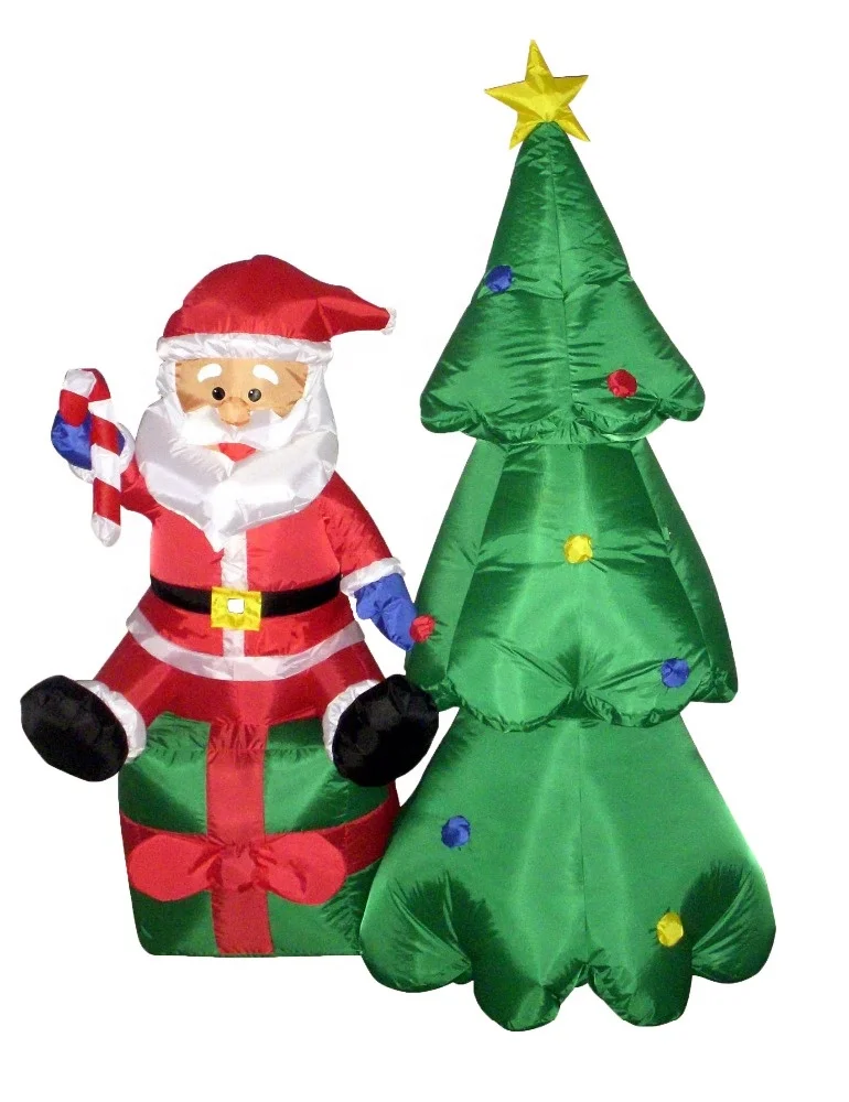 160cm inflatable christmas tree with a santa claus sit on a gift box for Christmas