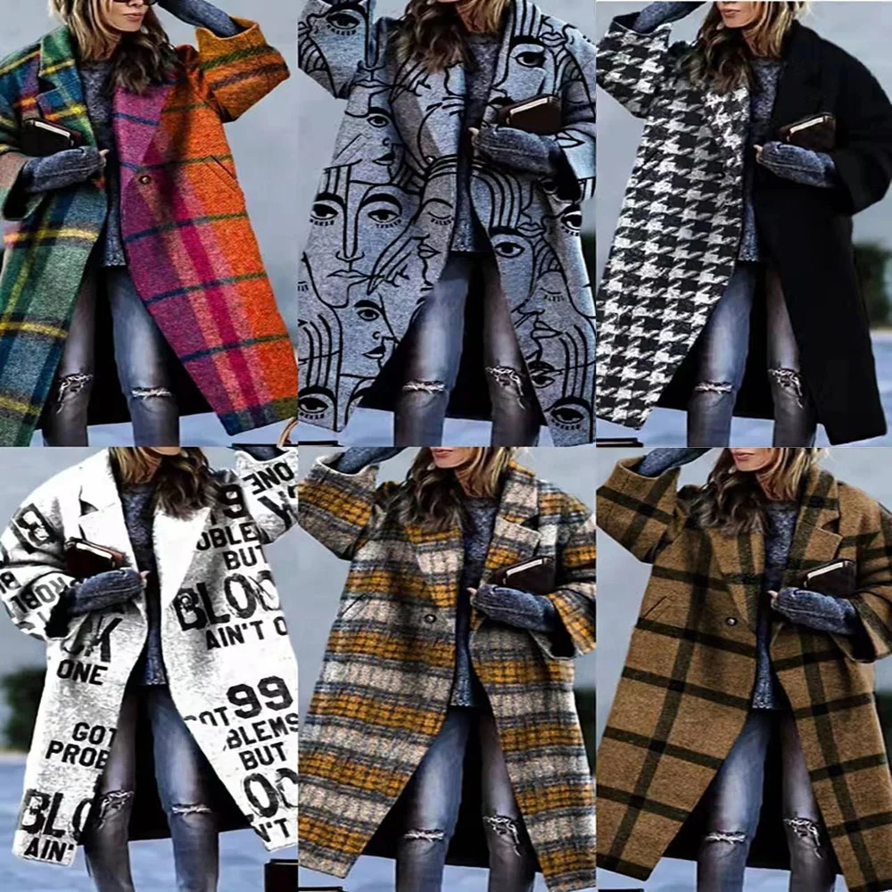 Light Fashion artistic style Mid-length Trench Overcoat  for Women 2023 Long Sleeve Polo Printed coat For Spring Autumn