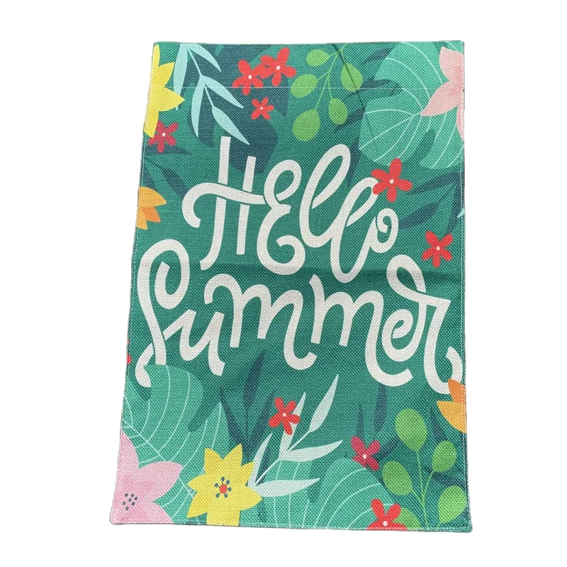 Home Festival Seasonal Themes Holidays Double Side Yard Burlap Banner Gift Craft Custom Hello Summer Garden Flags Wholesale 2021