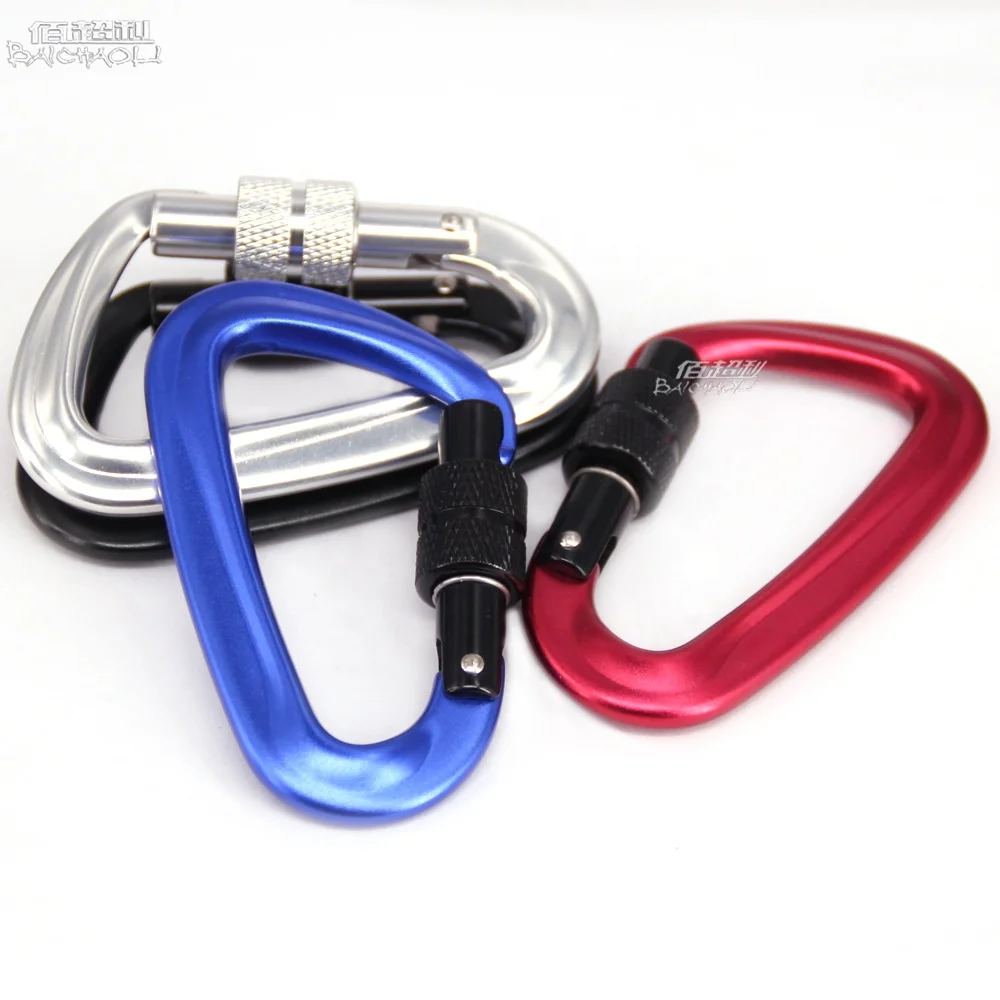 OEM/ODM 7075 Aviation aluminum metal 12KN screw LOCKING 80mm D shaped snap carabiners wholesale for backpack  camping hiking