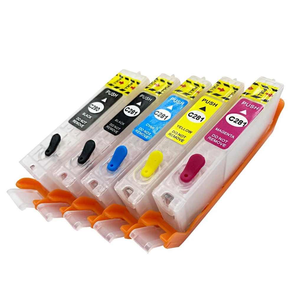 5 Colors Empty Refillable Ink Cartridges Replacement for Canon 280XXL 281XXL PGI-280XXL CLI-281XXL Pixma TS6220 TR8520 TS9520