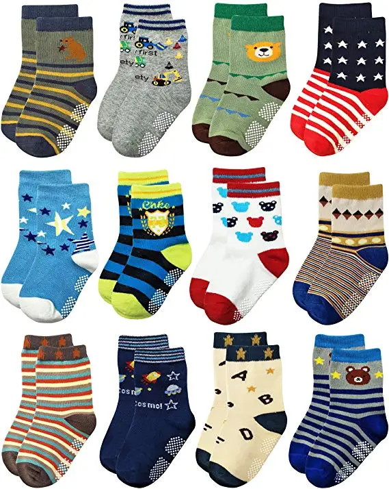 Anti slip  colorful cute cotton crew baby socks with grips