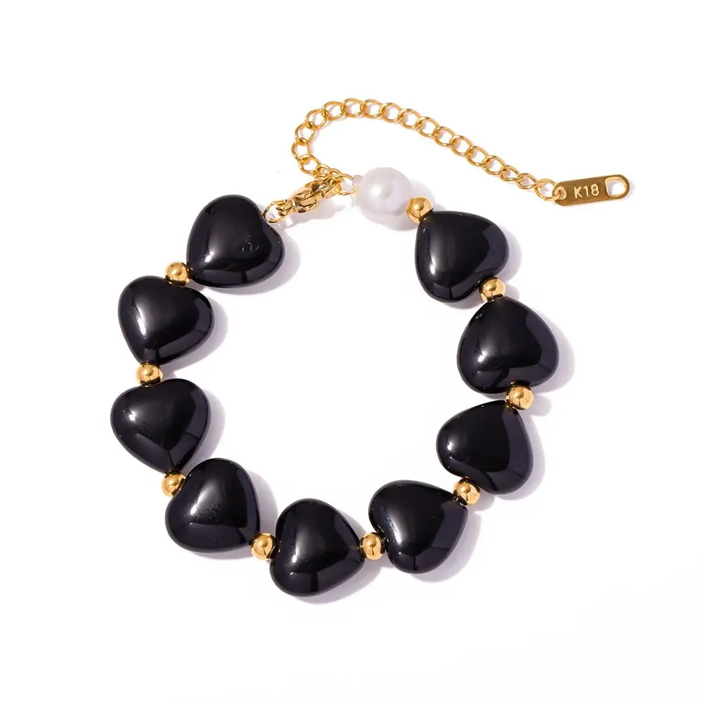 Fashion Black Heart Love  Agate Bracelet 18K Gold Plated Stainless Steel  Bracelets Jewelry for women