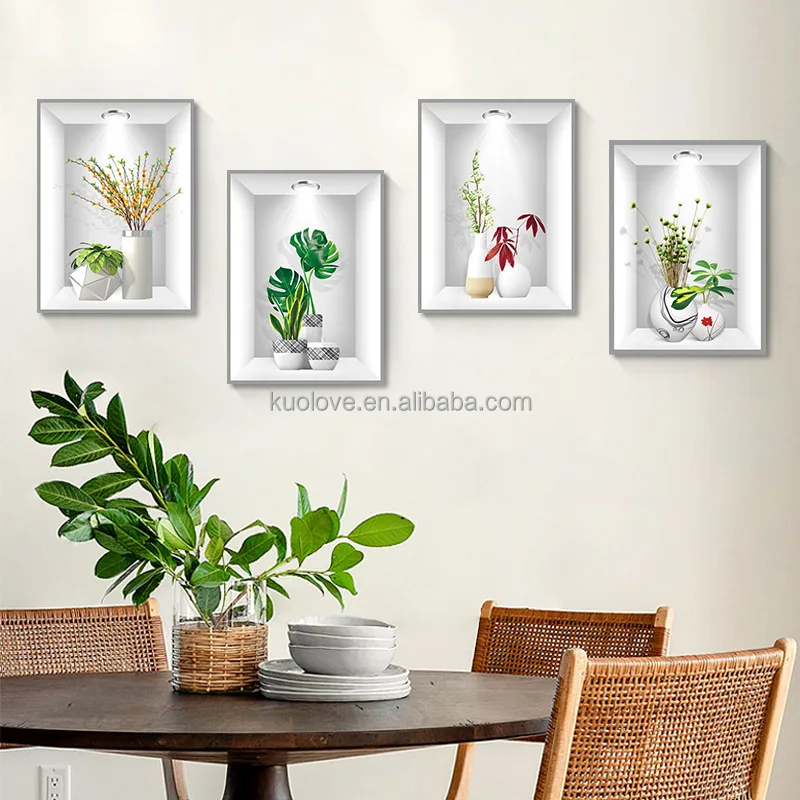 Beautiful flower couplet simulation 3D photo frame wall stickers  living room decoration wallpaper self-adhesive wall stickers