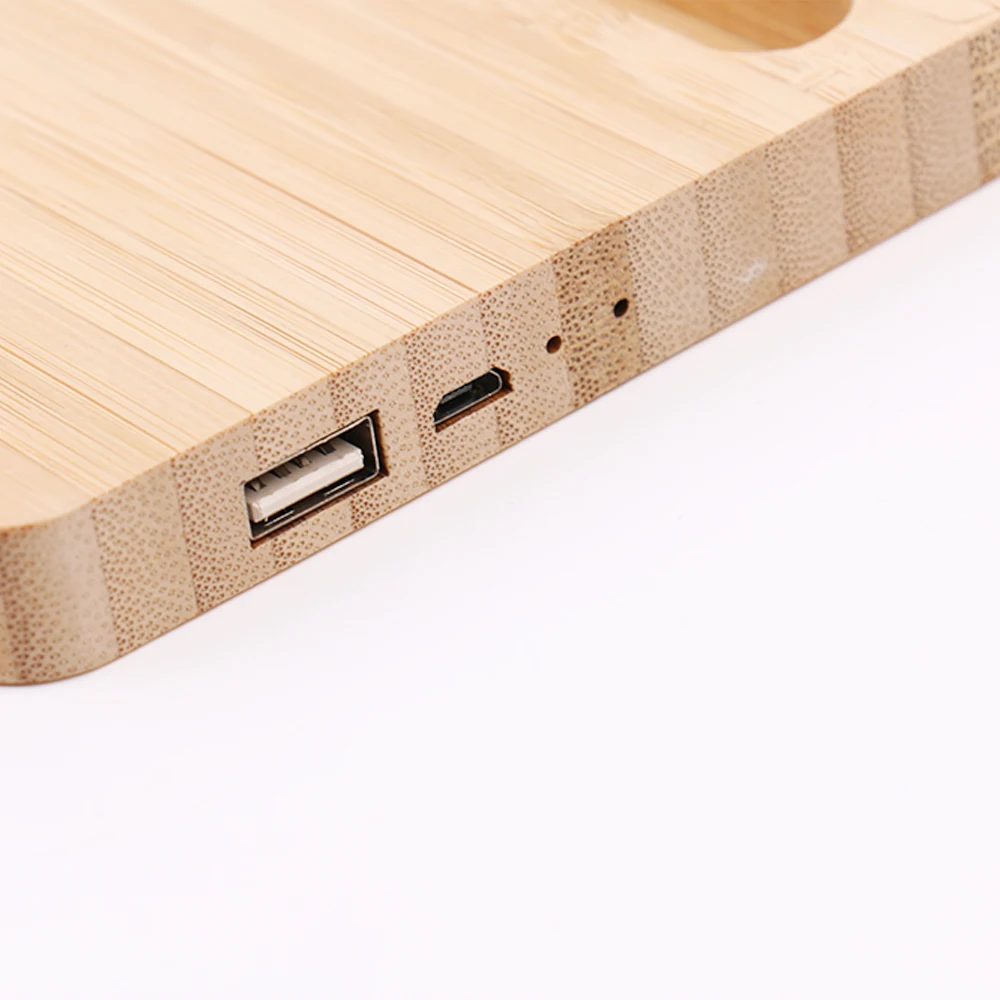 Desktop Wireless Charger 10W Mobile Phone 2-in-1 Charger Smart Fast Charger Mobile Phone Bamboo Material Eco-friendly