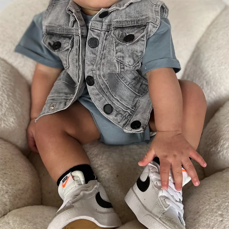 Custom Design Denim Vest For Kids Baby Boy Grey Denim Clothing Casual Boys Jacket