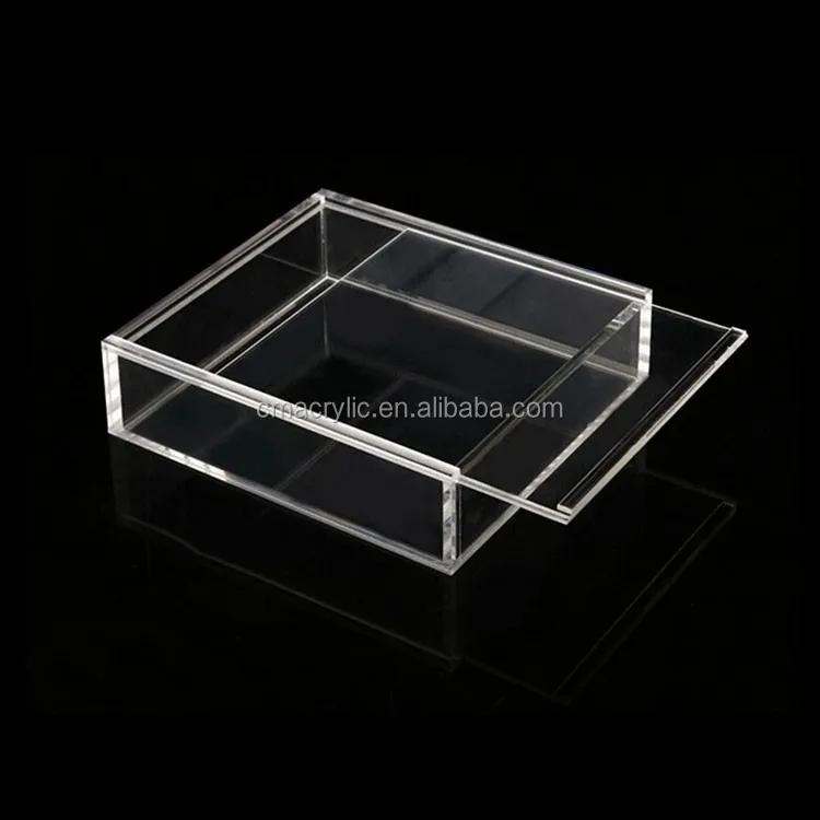 Custom Acrylic box clear acrylic display case 5side box with sliding lid storage slidw base plexiglass acrylic cube box