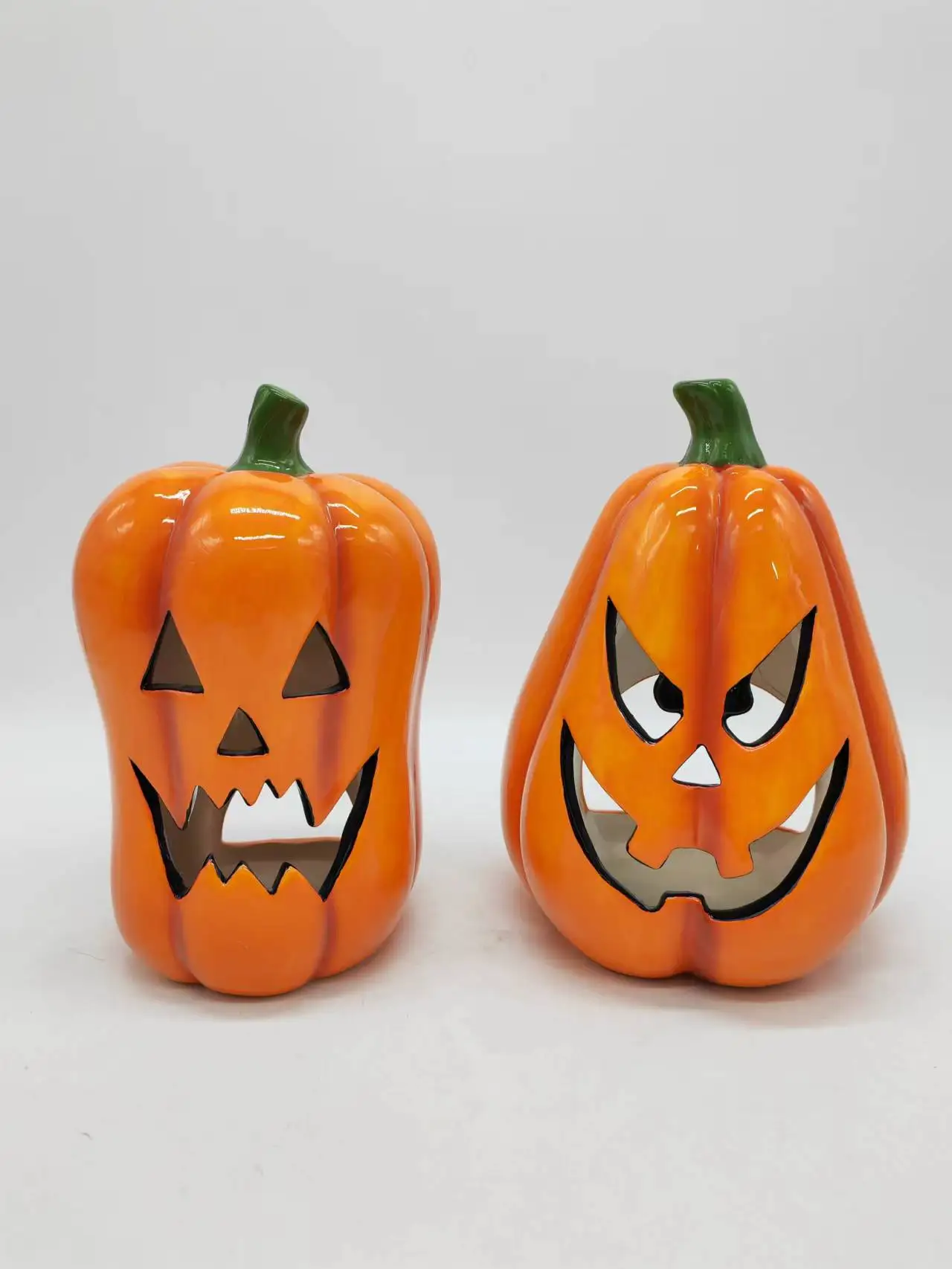 Handmade personalized ceramic pumpkins wholesale light up christmas ornaments halloween pumpkin light with pinstripe LED light